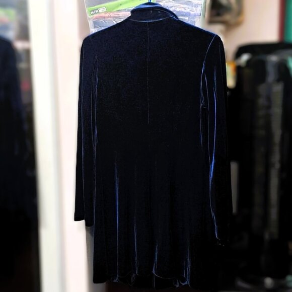 Women's Italian Made Midnight Blue Soft Premium Velvet Blazer Long Coat - Picture 3 of 5